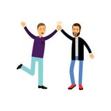 De gelukkige mannelijke beste vrienden geven vijf aan elkaar, gelukkige vriendschap vector illustratie De gelukkige mannelijke beste vrienden geven vijf aan elkaar, gelukkige vriendschap vector illustratie