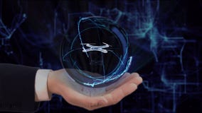 De geschilderde hand toont conceptenhologram 3d Hommel op zijn hand stock illustratie De geschilderde hand toont conceptenhologram 3d Hommel op zijn hand stock illustratie