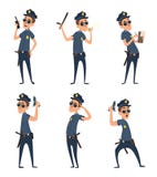 De grappige beeldverhaalkarakters van politieagenten in actie stelt vector illustratie De grappige beeldverhaalkarakters van politieagenten in actie stelt vector illustratie