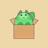 De groene leuke kawaiikat kijkt uit de doos vector illustratie De groene leuke kawaiikat kijkt uit de doos vector illustratie