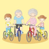 De grootouders berijden fiets met kleinkinderen stock illustratie De grootouders berijden fiets met kleinkinderen stock illustratie
