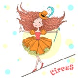 De hand getrokken mooie leuke saldi van weinig circusmeisje op een strak koord royalty-vrije illustratie De hand getrokken mooie leuke saldi van weinig circusmeisje op een strak koord royalty-vrije illustratie