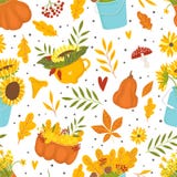 De herfst bloemen naadloos patroon in krabbelstijl stock illustratie De herfst bloemen naadloos patroon in krabbelstijl stock illustratie