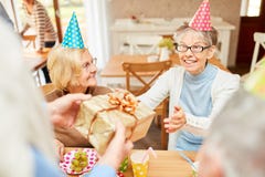 De hogere vrouw als feestvarken is gelukkig stock afbeeldingen De hogere vrouw als feestvarken is gelukkig stock afbeeldingen