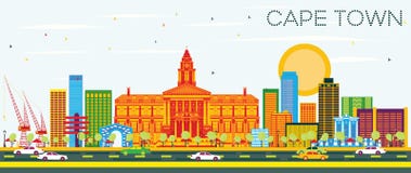 De Horizon van Cape Town met Kleurengebouwen en Blauwe Hemel royalty-vrije illustratie De Horizon van Cape Town met Kleurengebouwen en Blauwe Hemel royalty-vrije illustratie
