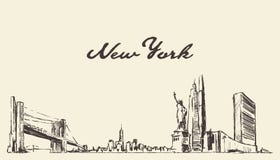 De horizon van New York, de vectorstad getrokken schets van de V.S. stock illustratie De horizon van New York, de vectorstad getrokken schets van de V.S. stock illustratie