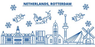 De horizon van de de winterstad van Nederland, Rotterdam vrolijk royalty-vrije illustratie De horizon van de de winterstad van Nederland, Rotterdam vrolijk royalty-vrije illustratie
