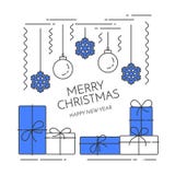 De horizontale banner van het Kerstmisnieuwjaar met giften, het art. van decoratielline royalty-vrije illustratie De horizontale banner van het Kerstmisnieuwjaar met giften, het art. van decoratielline royalty-vrije illustratie