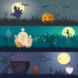 De Horizontale Banners van beeldverhaalhalloween vector illustratie De Horizontale Banners van beeldverhaalhalloween vector illustratie