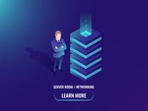 De isometrische vector van de serverruimte, het concept van de wolkenopslag, super computer, grote gegevens - verwerking, Web het royalty-vrije illustratie De isometrische vector van de serverruimte, het concept van de wolkenopslag, super computer, grote gegevens - verwerking, Web het royalty-vrije illustratie
