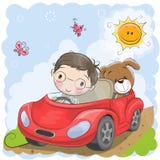 De jongen gaat op de auto stock illustratie De jongen gaat op de auto stock illustratie