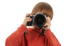 De jongen houdt een camera royalty-vrije stock afbeeldingen De jongen houdt een camera royalty-vrije stock afbeeldingen