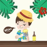 De jongen ontspant met bier in vakantie stock illustratie De jongen ontspant met bier in vakantie stock illustratie