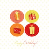 De kaart van de verjaardag met giftdozen stock illustratie De kaart van de verjaardag met giftdozen stock illustratie