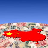 De kaartvlag van China op yuan royalty-vrije illustratie De kaartvlag van China op yuan royalty-vrije illustratie