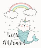 De katten vectorillustratie van de meermineenhoorn met weinig meermin het van letters voorzien vector illustratie De katten vectorillustratie van de meermineenhoorn met weinig meermin het van letters voorzien vector illustratie