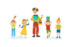 De kinderen hebben pret met een huis van de clownanimator in ruimte royalty-vrije illustratie De kinderen hebben pret met een huis van de clownanimator in ruimte royalty-vrije illustratie