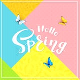 De kleurrijke achtergrond en tekstlente van Hello met vlinders vector illustratie De kleurrijke achtergrond en tekstlente van Hello met vlinders vector illustratie