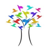De kleurrijke kraan van origamivogels op boom, bedrijfsembleem, onderwijs c stock illustratie De kleurrijke kraan van origamivogels op boom, bedrijfsembleem, onderwijs c stock illustratie