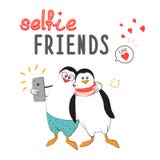 De koele vriendenpinguïnen maken selfies Ontwerp voor sticker, flard, affiche, persoonlijke agenda Manier voor tieners vector illustratie De koele vriendenpinguïnen maken selfies Ontwerp voor sticker, flard, affiche, persoonlijke agenda Manier voor tieners vector illustratie