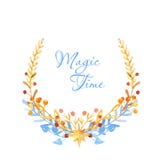 De kroon van de de winterwaterverf, kader, banner met bladeren, bloemen, bessen vertakt zich vector illustratie De kroon van de de winterwaterverf, kader, banner met bladeren, bloemen, bessen vertakt zich vector illustratie