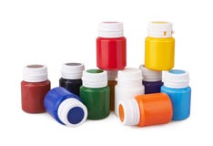 De kruiken van de kleurengouache en kleuren acrylverven stock afbeelding De kruiken van de kleurengouache en kleuren acrylverven stock afbeelding