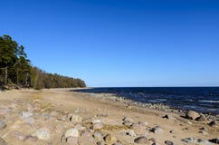 De kust van de Golf van Finland, het blauwe overzees met golven stock afbeelding De kust van de Golf van Finland, het blauwe overzees met golven stock afbeelding
