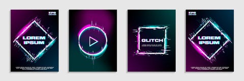 De lay-outontwerp van het brochuremalplaatje met glitch en neoneffect royalty-vrije illustratie De lay-outontwerp van het brochuremalplaatje met glitch en neoneffect royalty-vrije illustratie