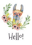 De leuke illustratie van de het karakterwaterverf van het Lamabeeldverhaal, Alpacadier, hand getrokken stijl Hello, Geïsoleerde w vector illustratie De leuke illustratie van de het karakterwaterverf van het Lamabeeldverhaal, Alpacadier, hand getrokken stijl Hello, Geïsoleerde w vector illustratie