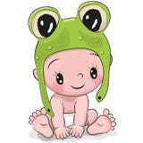 De leuke jongen van de Beeldverhaalbaby in een kikkerhoed royalty-vrije illustratie De leuke jongen van de Beeldverhaalbaby in een kikkerhoed royalty-vrije illustratie