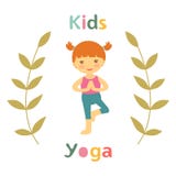 De leuke kaart van yogajonge geitjes met meisje stock illustratie De leuke kaart van yogajonge geitjes met meisje stock illustratie