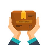 De leveringsdienst, die pakket, doos van koerier aan klant, betaling ontvangen stock illustratie De leveringsdienst, die pakket, doos van koerier aan klant, betaling ontvangen stock illustratie