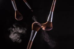 De make-up borstelt zwart stofroze royalty-vrije stock afbeelding De make-up borstelt zwart stofroze royalty-vrije stock afbeelding