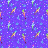 De meisjes van beeldverhaalmeerminnen Naadloos patroon De zomersirenes zwemmen met gekleurd staarten en haar Ontwerp voor stof stock illustratie De meisjes van beeldverhaalmeerminnen Naadloos patroon De zomersirenes zwemmen met gekleurd staarten en haar Ontwerp voor stof stock illustratie
