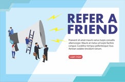 De mensen schreeuwen op megafoon met Refer een het concepten vector isometrische illustratie van het vriendenwoord met de schok v royalty-vrije illustratie De mensen schreeuwen op megafoon met Refer een het concepten vector isometrische illustratie van het vriendenwoord met de schok v royalty-vrije illustratie