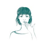 De mooie vrouw met middelgroot lengtehaar, kijkt recht met verraste uitdrukking vector illustratie De mooie vrouw met middelgroot lengtehaar, kijkt recht met verraste uitdrukking vector illustratie