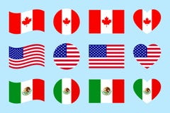 De noordelijke vlaggen van de landen van Amerika Vector illustratie De officiële vlaggen van Canada, de V.S., Mexico Geometrische stock illustratie De noordelijke vlaggen van de landen van Amerika Vector illustratie De officiële vlaggen van Canada, de V.S., Mexico Geometrische stock illustratie