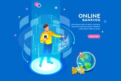 De online Virtuele Vergrote Werkelijkheid van het Bankwezen Futuristische Concept vector illustratie De online Virtuele Vergrote Werkelijkheid van het Bankwezen Futuristische Concept vector illustratie