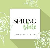 De ontwerpbanner met het van letters voorzien van de lente is hier embleem Greenc ard voor lentetijd met zwart kader en nam toe B vector illustratie De ontwerpbanner met het van letters voorzien van de lente is hier embleem Greenc ard voor lentetijd met zwart kader en nam toe B vector illustratie