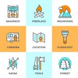 De openlucht geplaatste pictogrammen van de avonturenlijn stock illustratie De openlucht geplaatste pictogrammen van de avonturenlijn stock illustratie