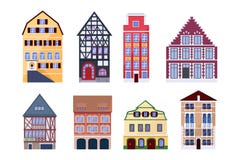 De oude rijtjeshuizen van Europa Bouw vector vlak geïsoleerde illustratie Het ontwerpelementen van de stadsarchitectuur vector illustratie De oude rijtjeshuizen van Europa Bouw vector vlak geïsoleerde illustratie Het ontwerpelementen van de stadsarchitectuur vector illustratie
