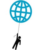 De persoonsstijgingen van de aarde die door een bolballon worden opgeheven stock illustratie De persoonsstijgingen van de aarde die door een bolballon worden opgeheven stock illustratie