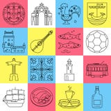 De pictogrammen van Portugal in dunne lijnstijl die worden geplaatst stock illustratie De pictogrammen van Portugal in dunne lijnstijl die worden geplaatst stock illustratie