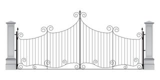 De poort van de smeedijzeringang met kolommen royalty-vrije illustratie De poort van de smeedijzeringang met kolommen royalty-vrije illustratie