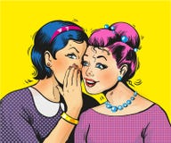 De pop-artmeisjes delen geheimenspeld op pop-art grappige stijl vector illustratie De pop-artmeisjes delen geheimenspeld op pop-art grappige stijl vector illustratie