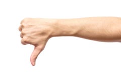 De pouce signe masculin de main vers le bas d'isolement Images libres de droits De pouce signe masculin de main vers le bas d'isolement Images libres de droits