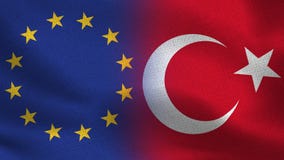 De Realistische Halve Vlaggen van de EU en van Turkije samen royalty-vrije illustratie De Realistische Halve Vlaggen van de EU en van Turkije samen royalty-vrije illustratie