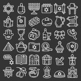 De reeks van het Chanoekapictogram, overzichtsstijl stock illustratie De reeks van het Chanoekapictogram, overzichtsstijl stock illustratie
