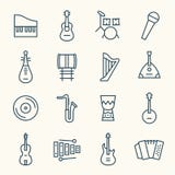 De reeks van het de lijnpictogram van muziekinstrumenten stock illustratie De reeks van het de lijnpictogram van muziekinstrumenten stock illustratie