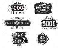 De reeks van wijnoogst dankt u kentekens De sociale media Aanhangers etiketteert en houdt van stickers Handschrift het van letter royalty-vrije illustratie De reeks van wijnoogst dankt u kentekens De sociale media Aanhangers etiketteert en houdt van stickers Handschrift het van letter royalty-vrije illustratie
